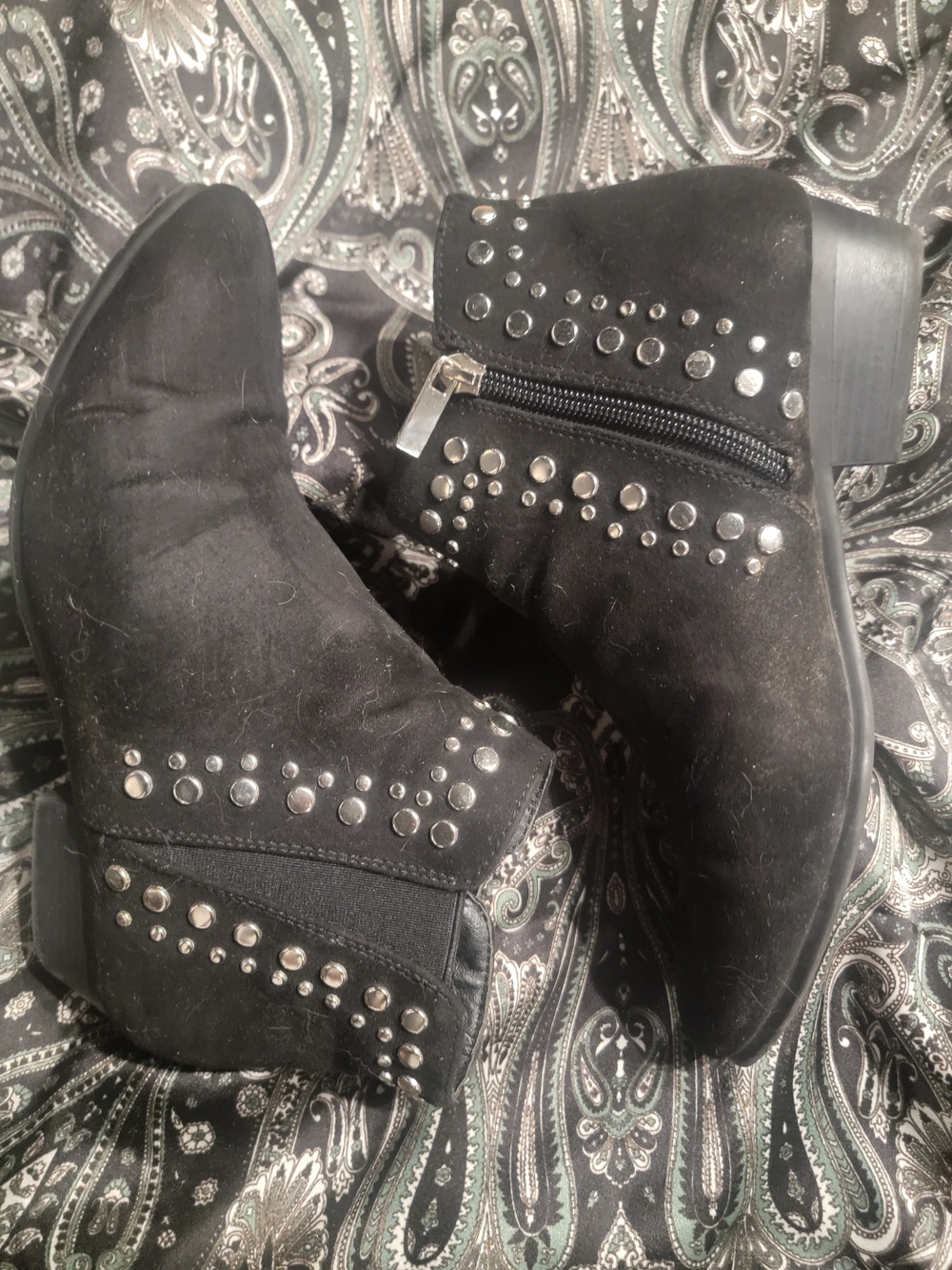 Black Studded Women's Ankle Boots - Sleek Zip Closure